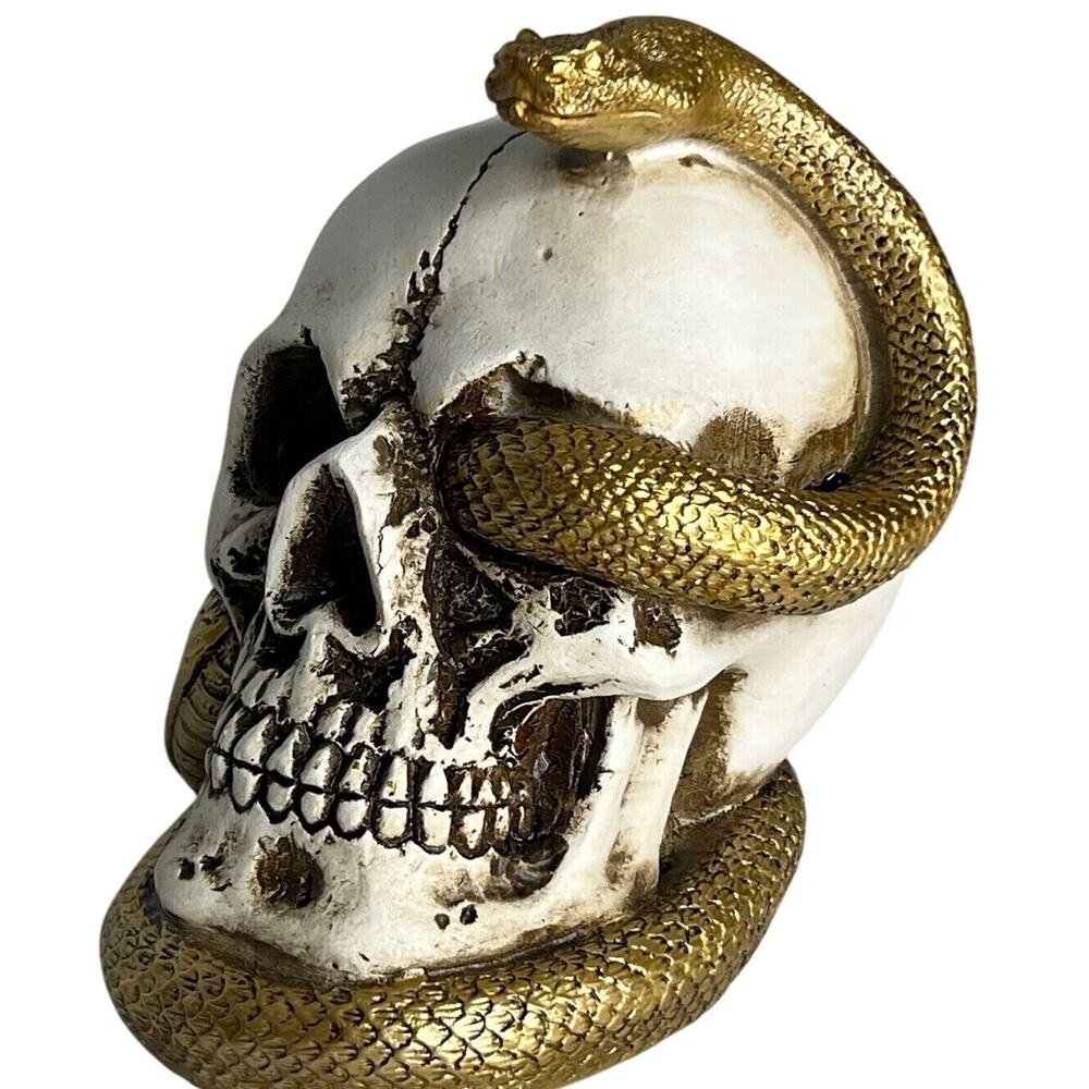 Gothic Skull Snake Figurine Python Light Up Gold 6" Decor Dark Halloween